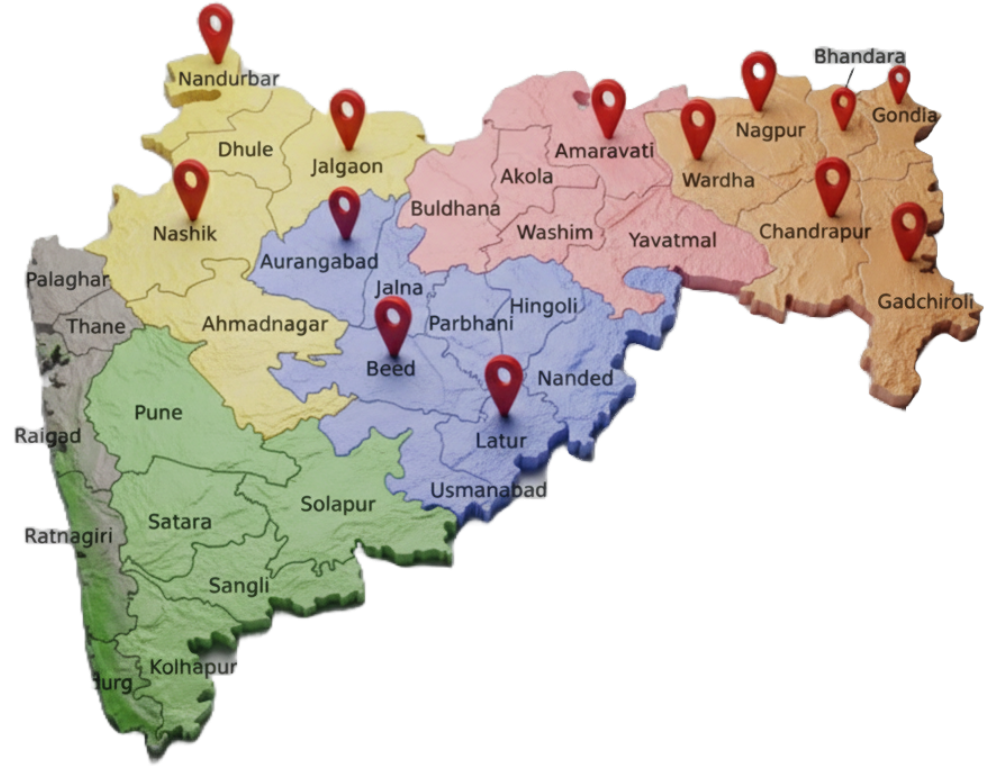 Map of Maharashtra showing districts where our students come from